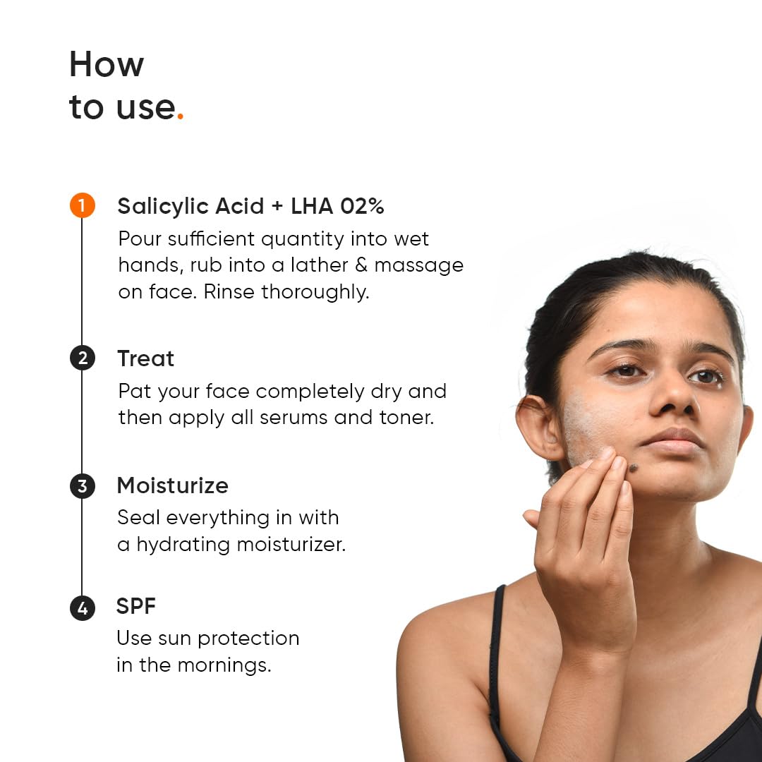 Minimalist Face Wash for Oily, Acne Prone Skin | Salicylic Acid 2% Anti Acne Face Cleanser With LHA & Zinc | Sulphate free Gentle BHA Liquid Exfoliant | For Women & Men | 3.4 Fl Oz / 100 ml