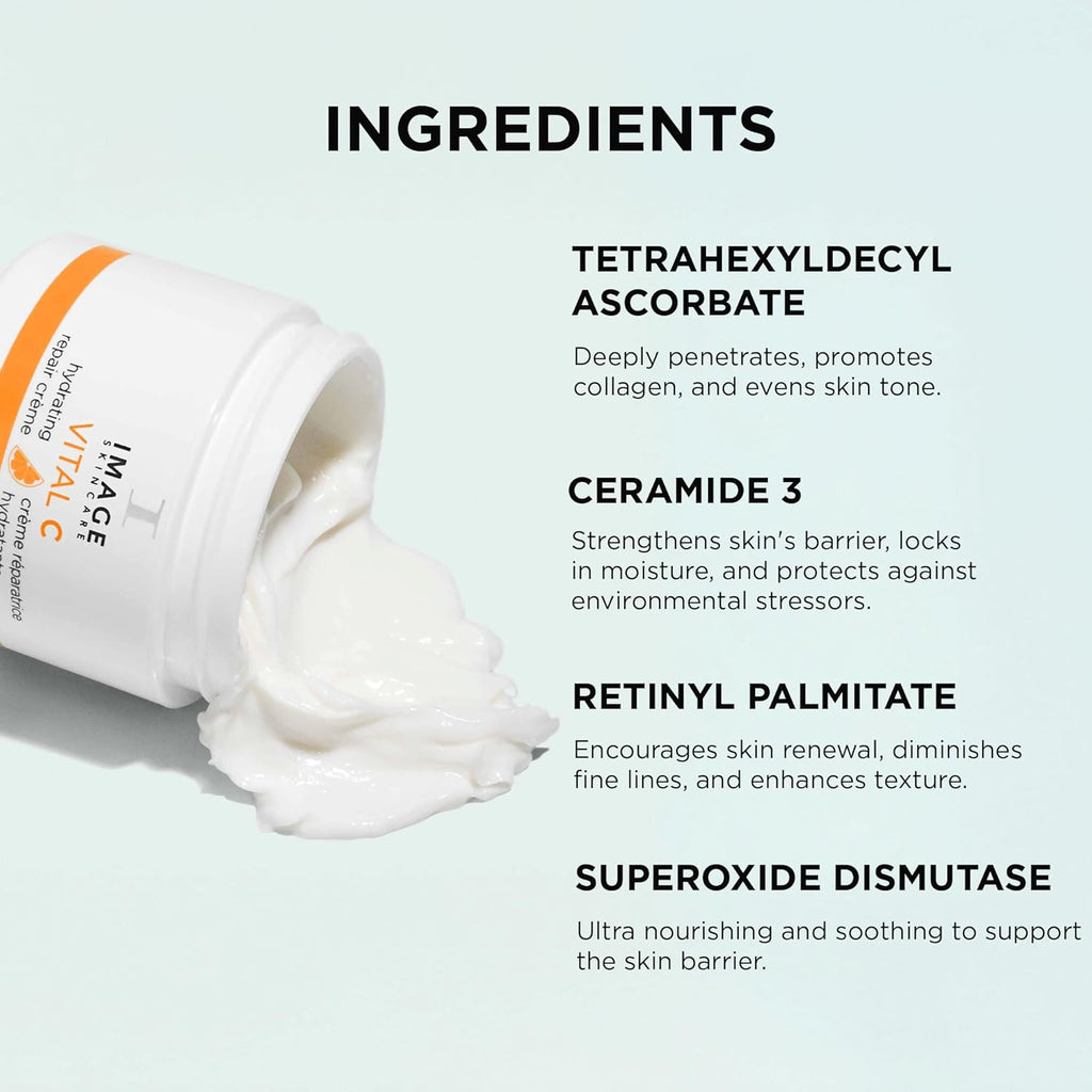 IMAGE Skincare, VITAL C Hydrating Repair Crème, Face Night Cream Moisturizer with Hyaluronic Acid, for Dry Skin, Full-Size, 2 fl oz