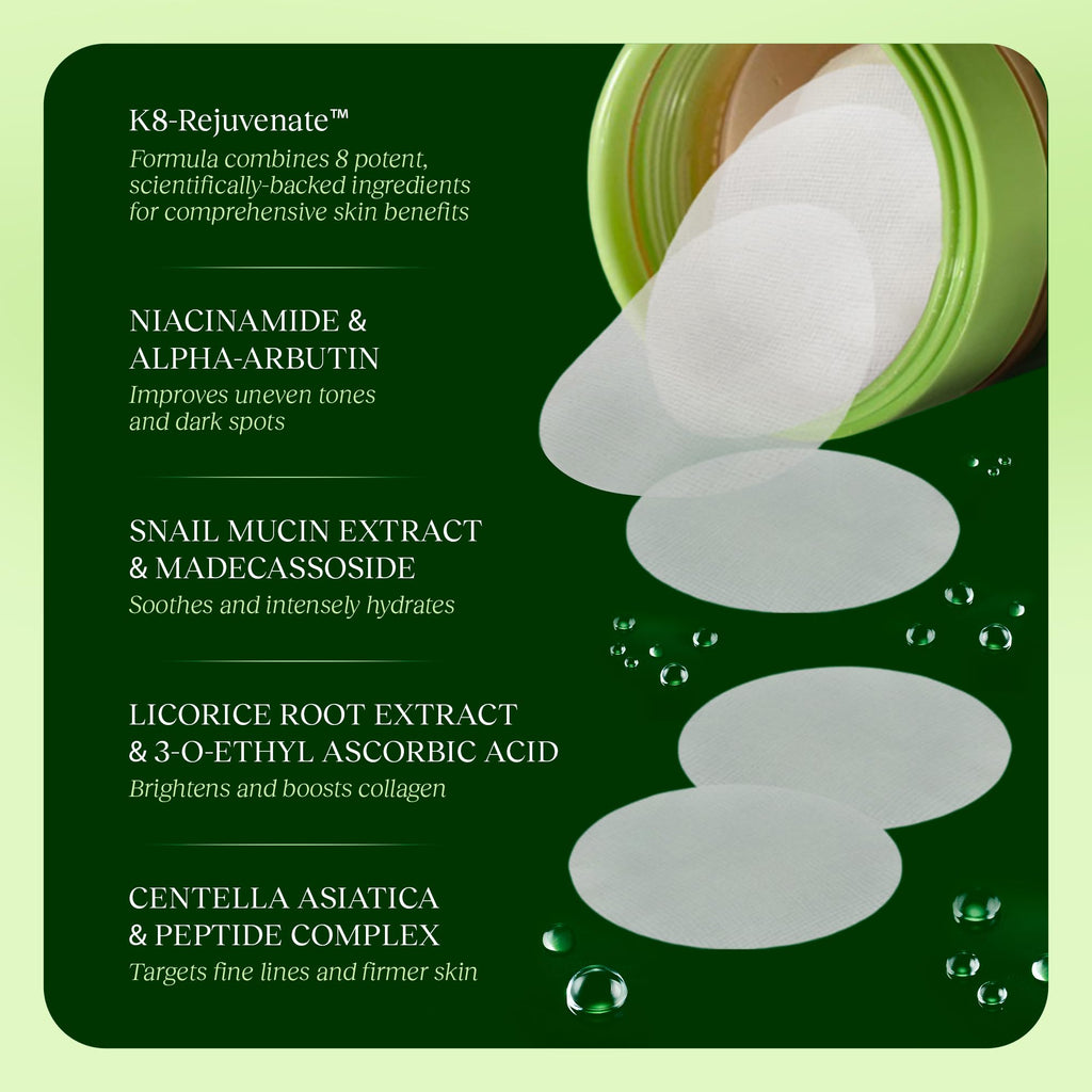 Toning Polish Pads - Korean Skincare for Dark Spots, Wrinkles & Dull Skin - Hydrating Facial Treatment with Snail Mucin, Niacinamide, Peptides & Centella - 2-Pack, 200 Pads