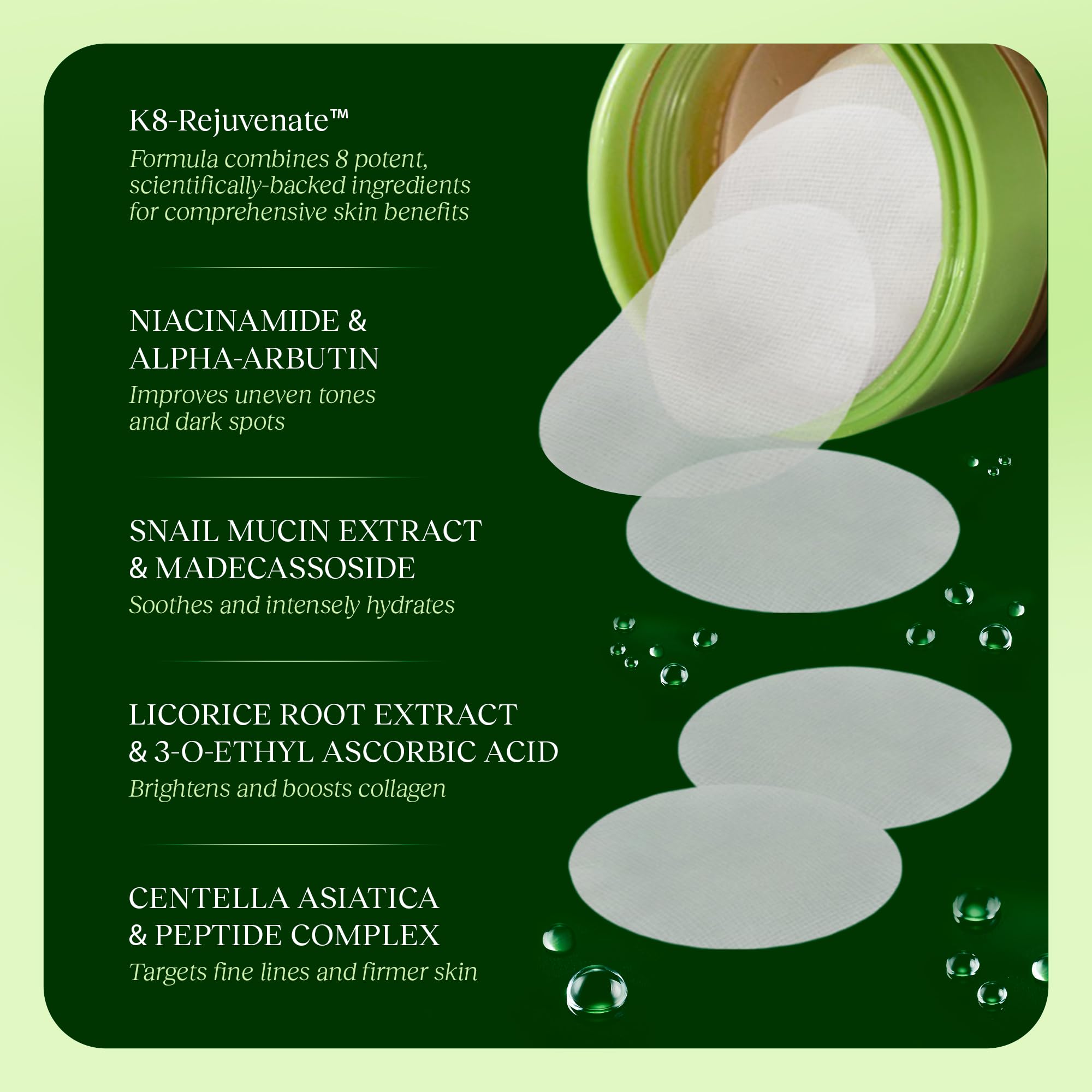 Toning Polish Pads - Korean Skincare for Dark Spots, Wrinkles & Dull Skin - Hydrating Facial Treatment with Snail Mucin, Niacinamide, Peptides & Centella - 2-Pack, 200 Pads