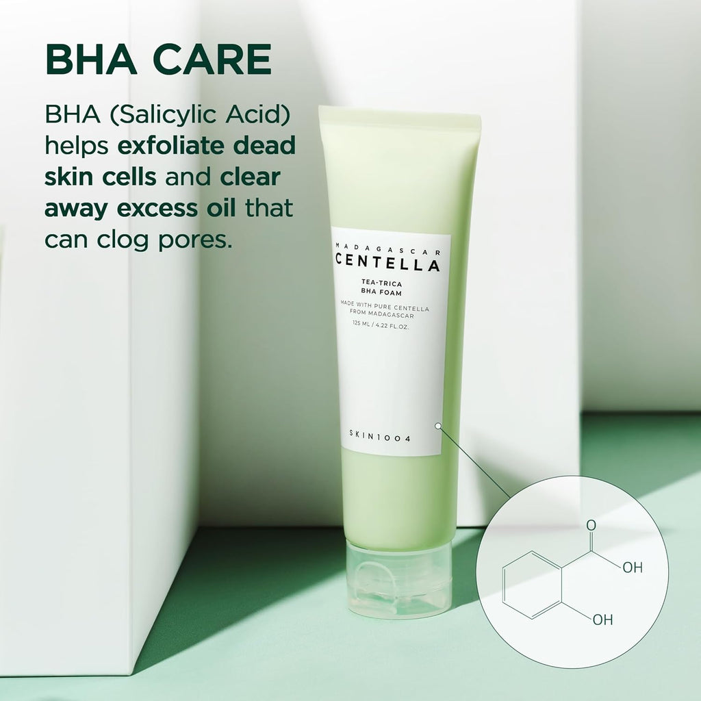 SKIN1004 Tea-Trica BHA Foam, Makeup Remover with Centella Asiatica & Tea Tree, Korean Face Cleanser for Oil & Sebum Balance, Cleansing Foam for Clearing Impurities, Korean Skin Care, 4.22 fl.oz /125ml
