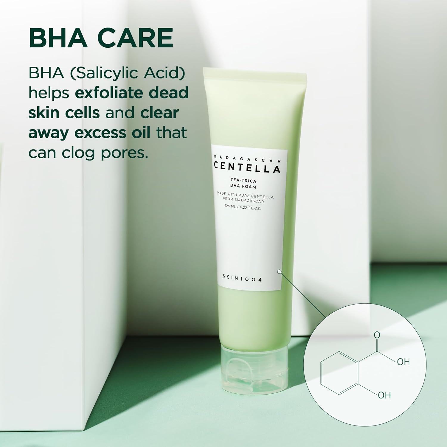 SKIN1004 Tea-Trica BHA Foam, Makeup Remover with Centella Asiatica & Tea Tree, Korean Face Cleanser for Oil & Sebum Balance, Cleansing Foam for Clearing Impurities, Korean Skin Care, 4.22 fl.oz /125ml